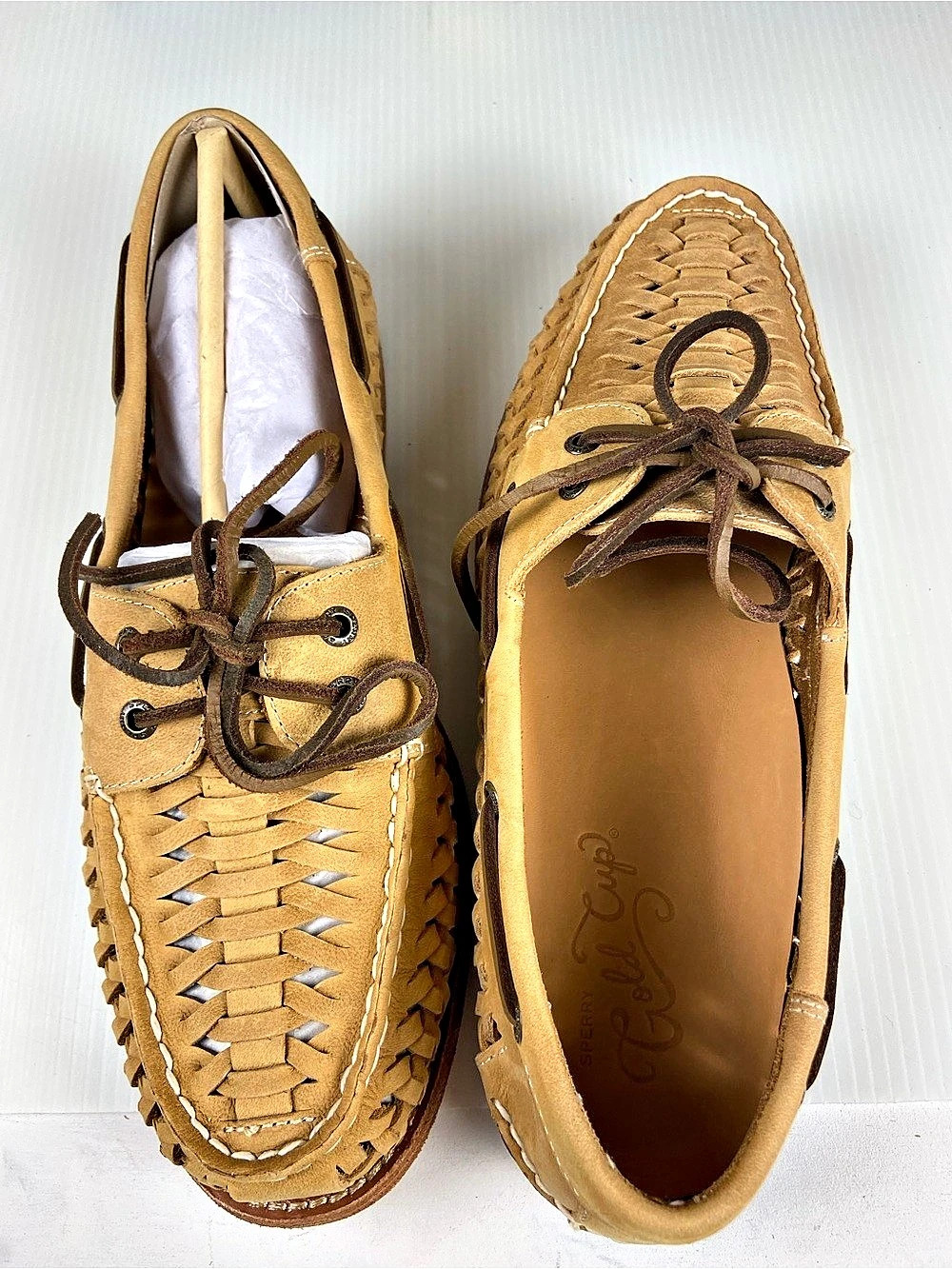 Sperry Gold Cup Woven Leather Boat Shoes Tan Men’s 10.5 NIB - Picture 11 of 16